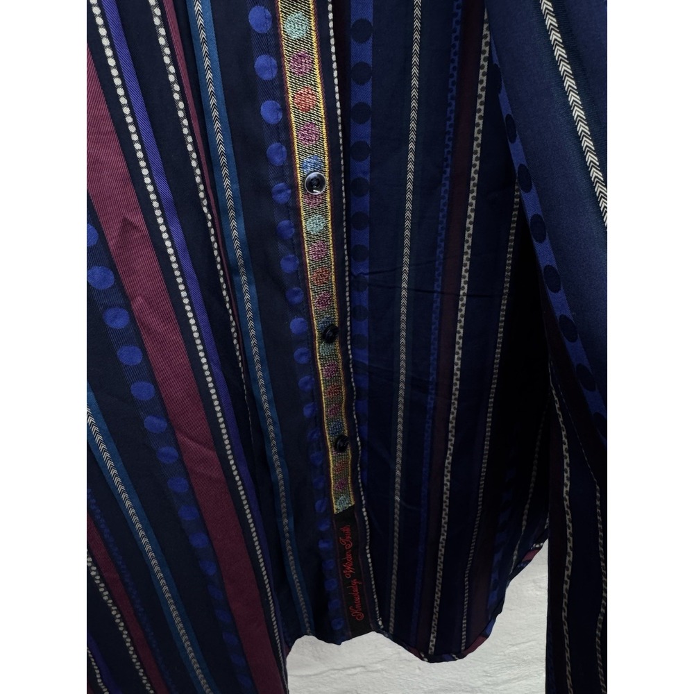 Robert Graham Mens Large Striped Long Sleeve Button Down Shirt Cotton Flip Cuffs - Picture 5 of 9